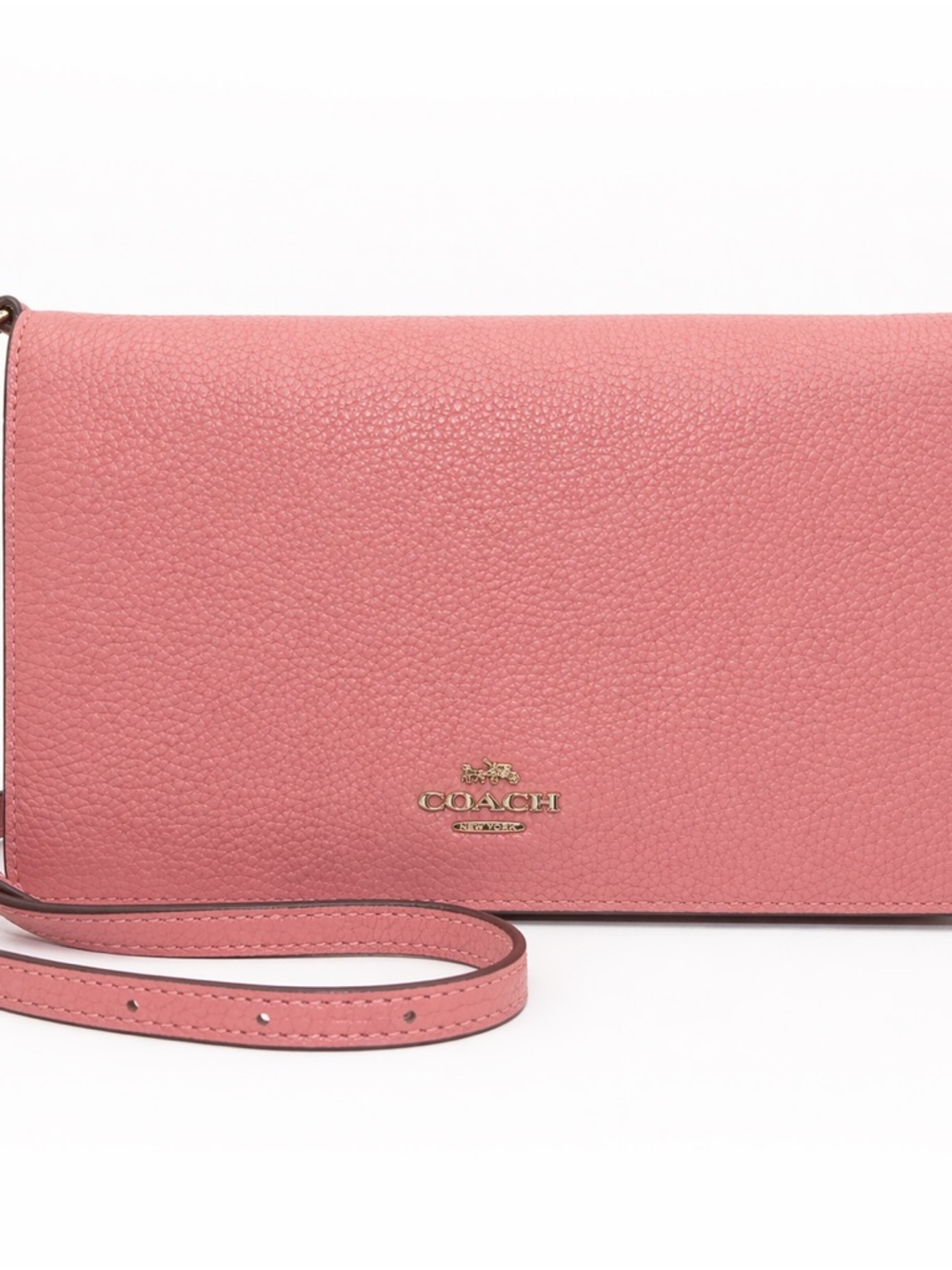 NWT Coach Anna Foldover Crossbody Clutch Pink Pebble Leather Wallet Bag - Picture 2 of 6